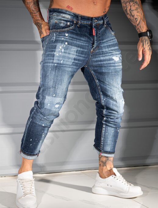 Ανδρικό τζιν παντελόνι Skinny με σκισίματα-μπλε-κωδ 748