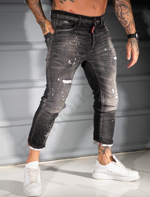 Ανδρικό τζιν παντελόνι Skinny με πιτσιλιές-μαύρο-κωδ 810-01