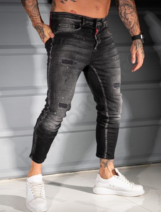 Ανδρικό τζιν παντελόνι Skinny με πιτσιλιές-μαύρο-κωδ 498-03