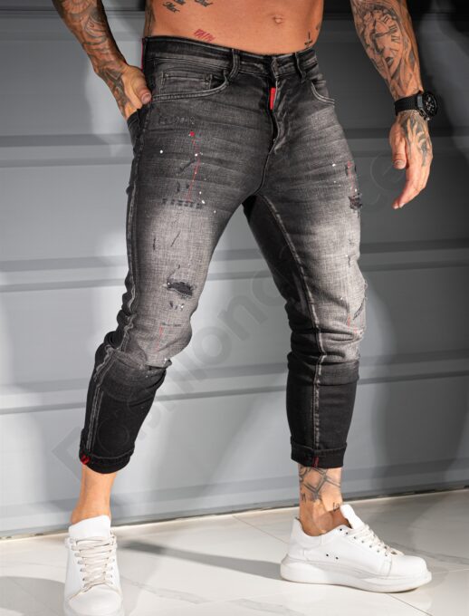 Ανδρικό τζιν παντελόνι Skinny με πιτσιλιές-μαύρο-κωδ 498-02