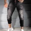 Ανδρικό τζιν παντελόνι Skinny με πιτσιλιές-μαύρο-κωδ 498-01