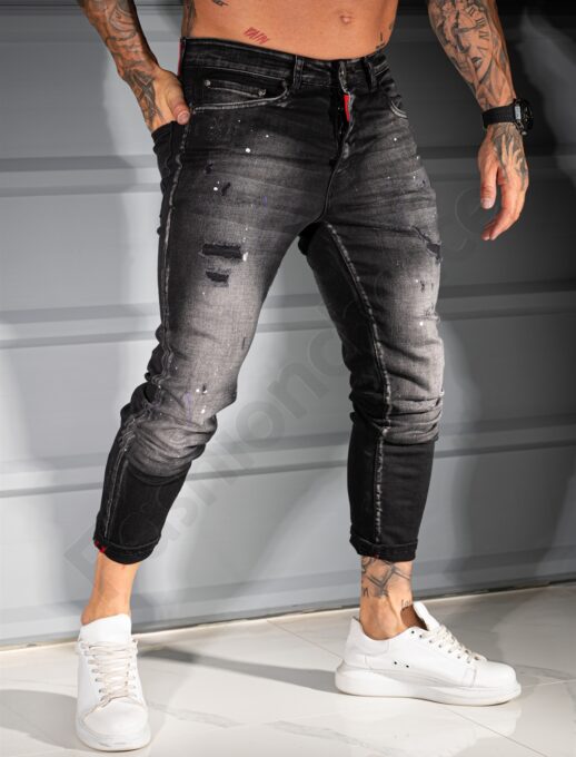 Ανδρικό τζιν παντελόνι Skinny με πιτσιλιές-μαύρο-κωδ 498-01