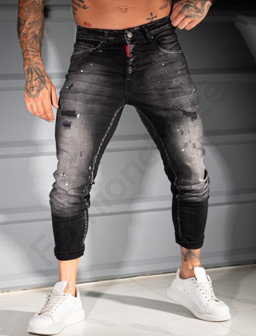 Ανδρικό τζιν παντελόνι Skinny με πιτσιλιές-μαύρο-κωδ 498-01