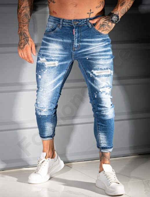 Ανδρικό τζιν παντελόνι Skinny με σκισίματα-μπλε-κωδ 1173