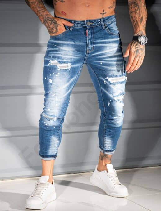 Ανδρικό τζιν παντελόνι Skinny με σκισίματα-μπλε-κωδ 1173