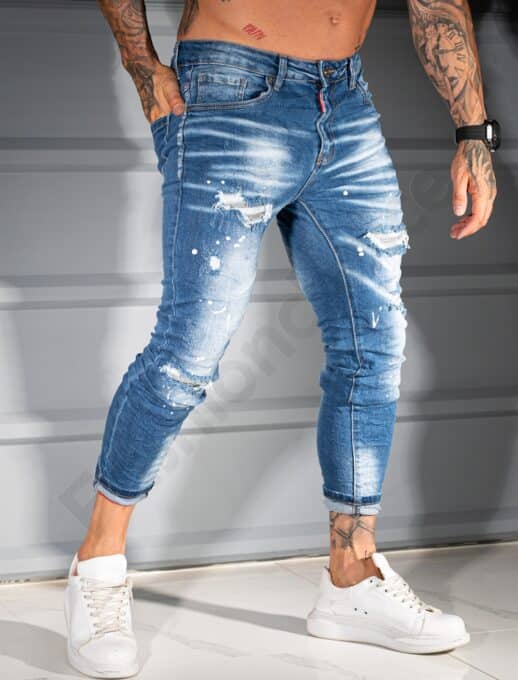 Ανδρικό τζιν παντελόνι Skinny με σκισίματα-μπλε-κωδ 1173