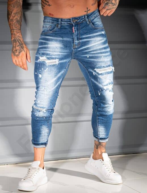 Ανδρικό τζιν παντελόνι Skinny με σκισίματα-μπλε-κωδ 1173