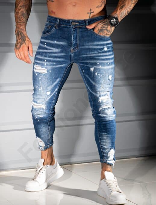 Ανδρικό τζιν παντελόνι Skinny με σκισίματα-μπλε-κωδ 1166