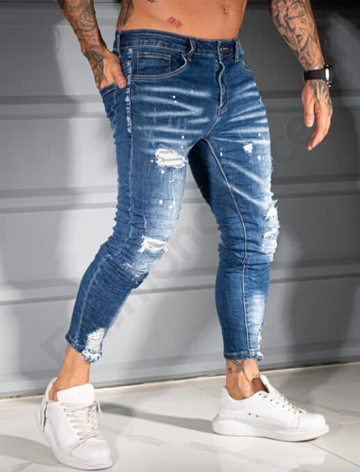 Ανδρικό τζιν παντελόνι Skinny με σκισίματα-μπλε-κωδ 1166