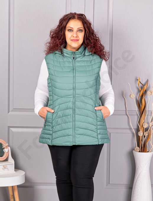 Plus size αμάνικο μπουφάν καπιτονέ-μέντα-κωδ 605-1
