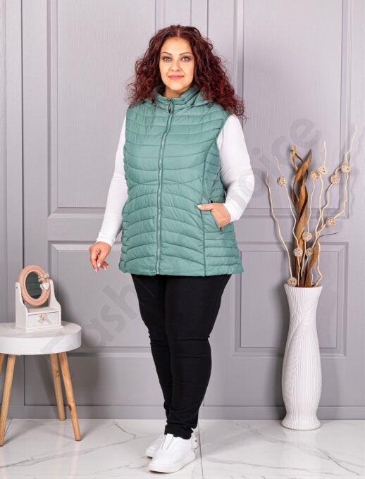 Plus size αμάνικο μπουφάν καπιτονέ-μέντα-κωδ 605-1