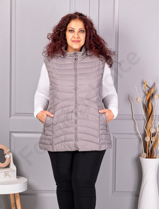 Plus size αμάνικο μπουφάν καπιτονέ-γκρι-κωδ 605-2