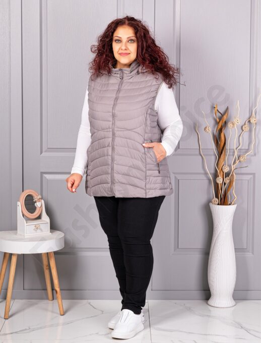 Plus size αμάνικο μπουφάν καπιτονέ-γκρι-κωδ 605-2