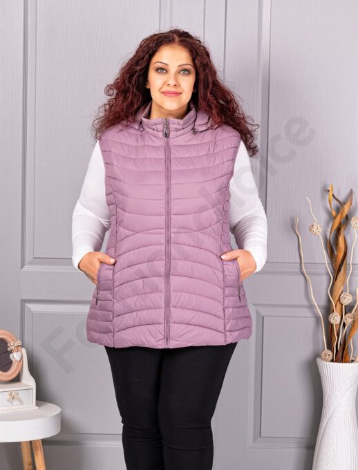 Plus size αμάνικο μπουφάν καπιτονέ-λιλά-κωδ 605-3