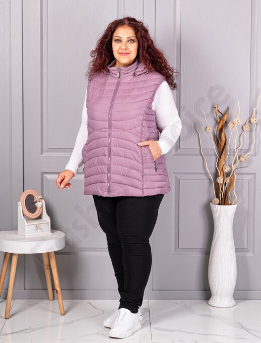 Plus size αμάνικο μπουφάν καπιτονέ-λιλά-κωδ 605-3