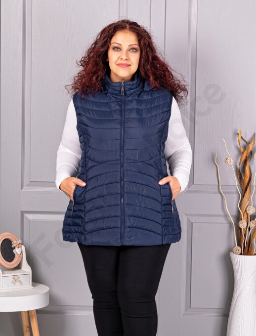 Plus size αμάνικο μπουφάν καπιτονέ-μπλε σκούρο-κωδ 605-4