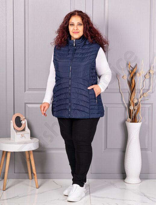 Plus size αμάνικο μπουφάν καπιτονέ-μπλε σκούρο-κωδ 605-4