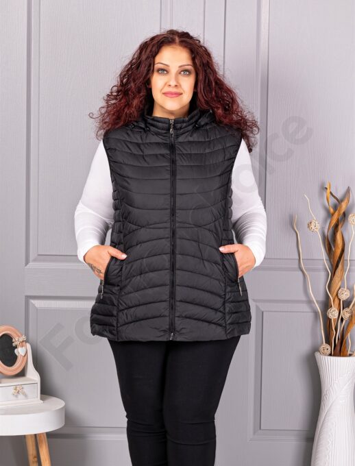 Plus size αμάνικο μπουφάν καπιτονέ-μαύρο-κωδ 605