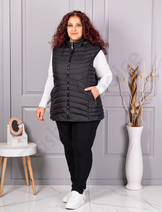 Plus size αμάνικο μπουφάν καπιτονέ-μαύρο-κωδ 605