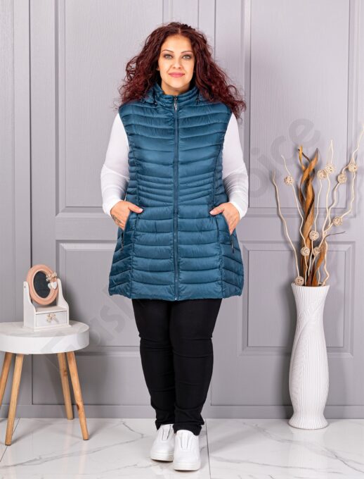 Plus size αμάνικο μπουφάν καπιτονέ-πετρόλ-κωδ 2306-3