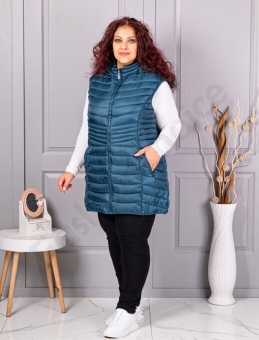 Plus size αμάνικο μπουφάν καπιτονέ-πετρόλ-κωδ 2306-3