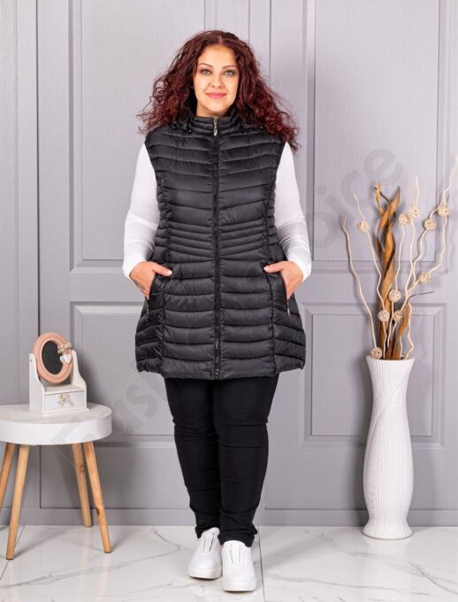 Plus size αμάνικο μπουφάν καπιτονέ-μαύρο-κωδ 2306