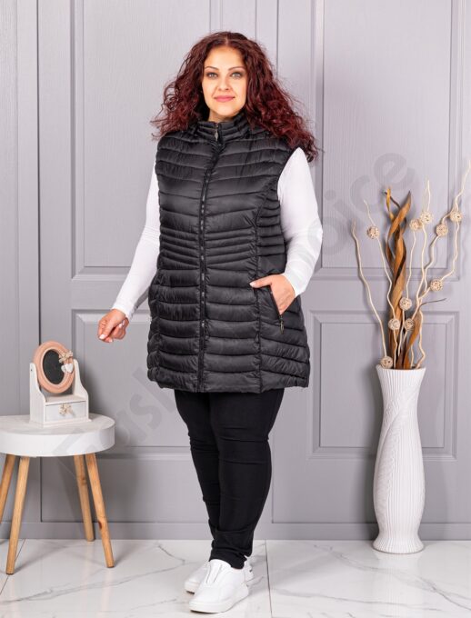 Plus size αμάνικο μπουφάν καπιτονέ-μαύρο-κωδ 2306