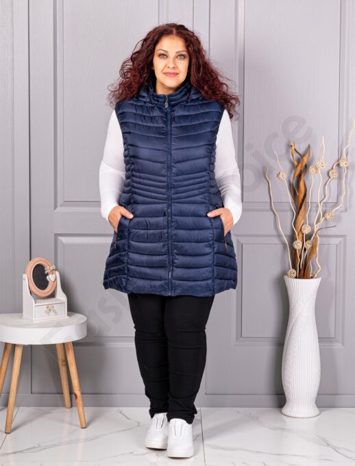 Plus size αμάνικο μπουφάν καπιτονέ-μπλε σκούρο-κωδ 2306-1