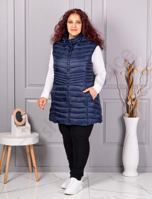 Plus size αμάνικο μπουφάν καπιτονέ-μπλε σκούρο-κωδ 2306-1