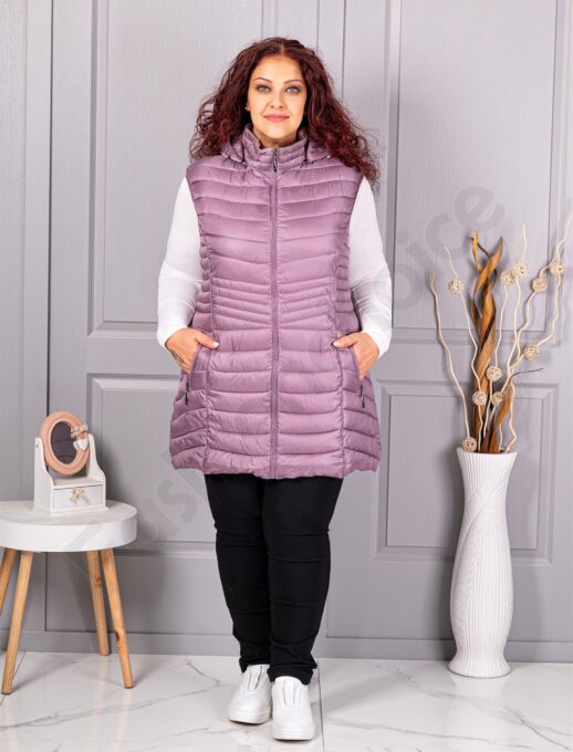 Plus size αμάνικο μπουφάν καπιτονέ-λιλά-κωδ 2306-2