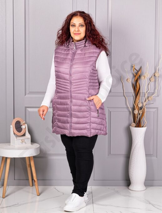 Plus size αμάνικο μπουφάν καπιτονέ-λιλά-κωδ 2306-2