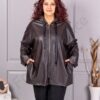 Plus size τζάκετ σε όψη δερματίνης-καφέ-κωδ 53248-1