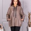 Plus size τζάκετ σε όψη δερματίνης-μόκα-κωδ 53248-2