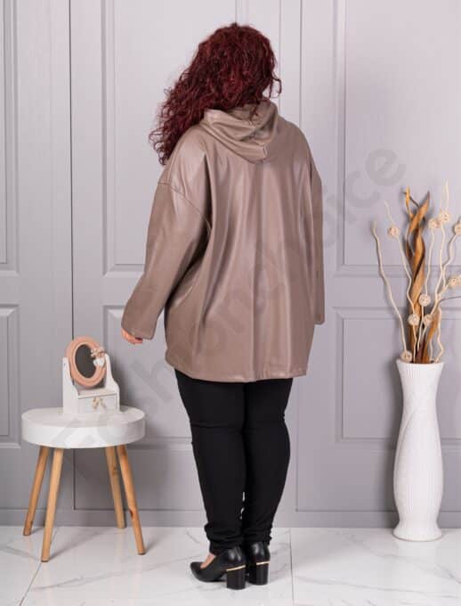 Plus size τζάκετ σε όψη δερματίνης-μόκα-κωδ 53248-2