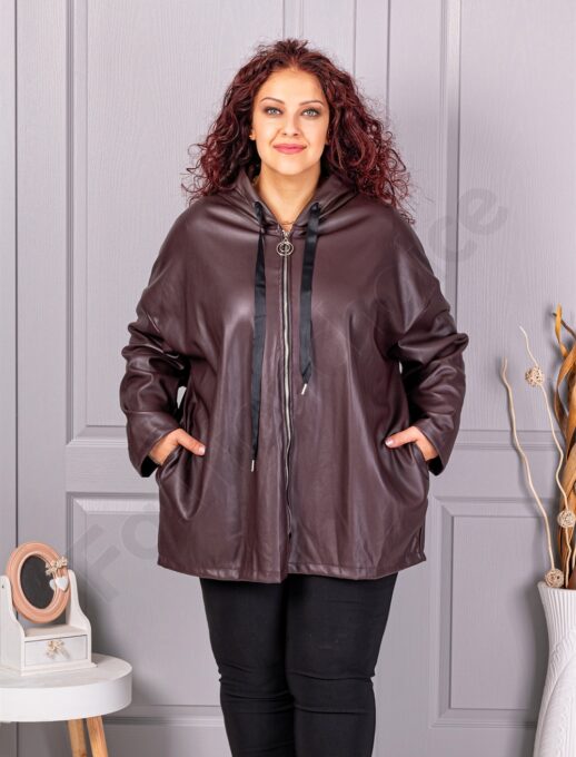 Plus size τζάκετ σε όψη δερματίνης-μπορντό-κωδ 53248-3