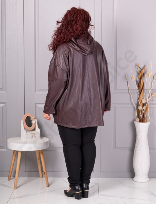 Plus size τζάκετ σε όψη δερματίνης-μπορντό-κωδ 53248-3