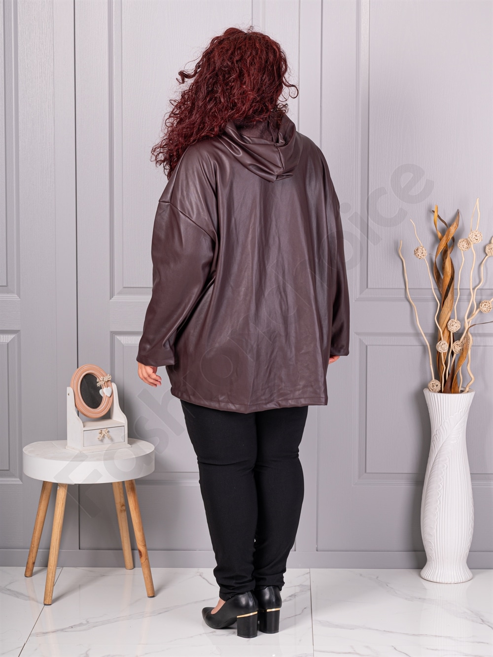 Plus size τζάκετ σε όψη δερματίνης-μπορντό-κωδ 53248-3