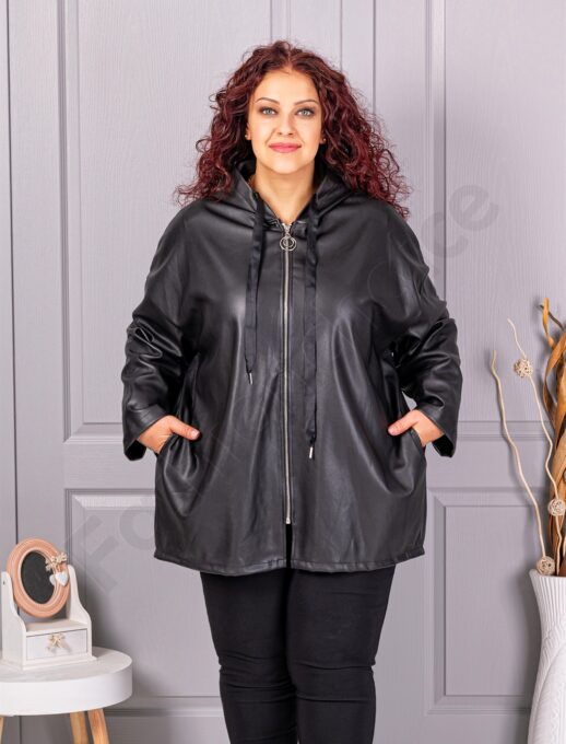 Plus size τζάκετ σε όψη δερματίνης-μαύρο-κωδ 5252