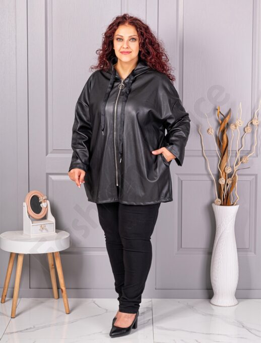 Plus size τζάκετ σε όψη δερματίνης-μαύρο-κωδ 5252