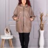 Plus size τζάκετ μακρύ σε όψη δερματίνης-μόκα-κωδ 53281-1