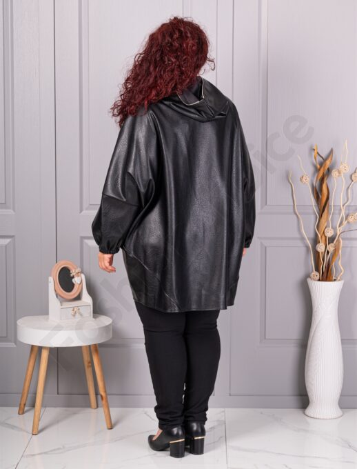 Plus size τζάκετ μακρύ σε όψη δερματίνης-μαύρο-κωδ 53281
