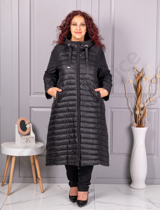 Plus size καπιτονέ μπουφάν μακρύ-μαύρο-κωδ 2680