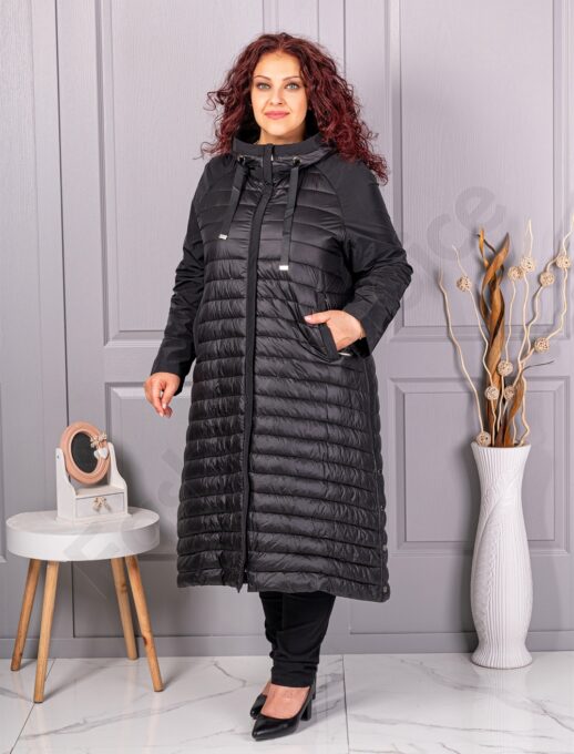 Plus size καπιτονέ μπουφάν μακρύ-μαύρο-κωδ 2680