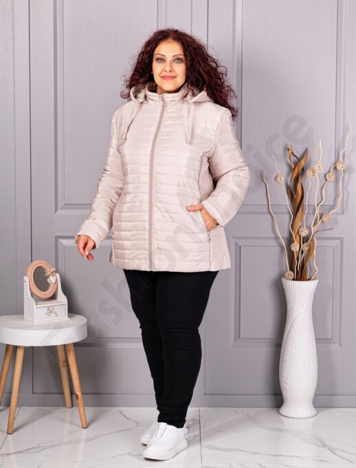 Plus size καπιτονέ μπουφάν με κουκούλα-εκρού-κωδ 5677-1