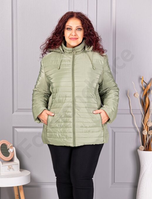 Plus size καπιτονέ μπουφάν με κουκούλα-μέντα-κωδ 5677-5