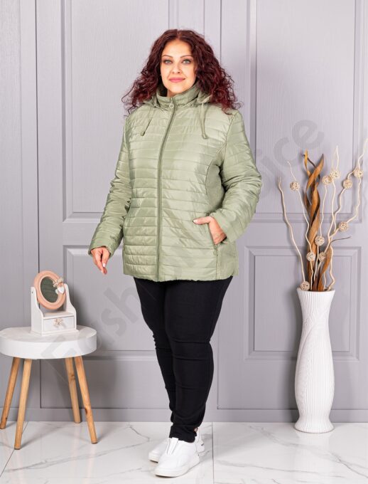 Plus size καπιτονέ μπουφάν με κουκούλα-μέντα-κωδ 5677-5