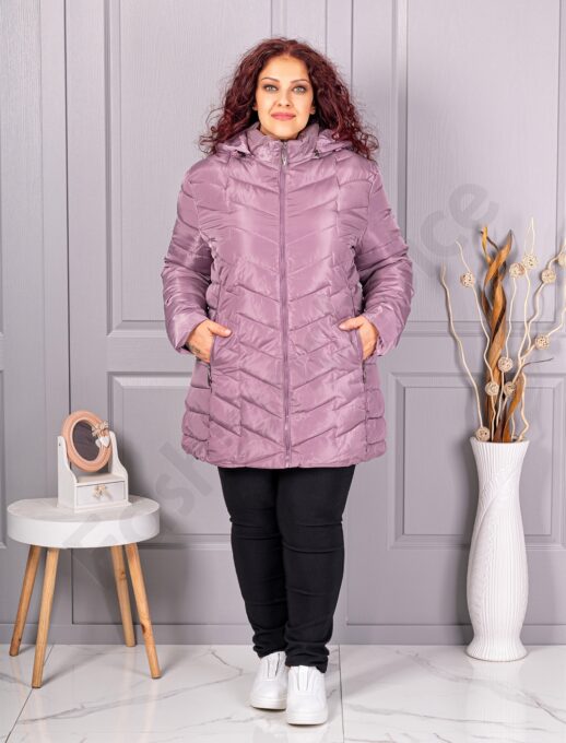 Plus size καπιτονέ μπουφάν με κουκούλα-λιλά-κωδ 610-1