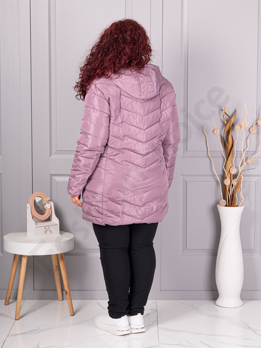 Plus size καπιτονέ μπουφάν με κουκούλα-λιλά-κωδ 610-1