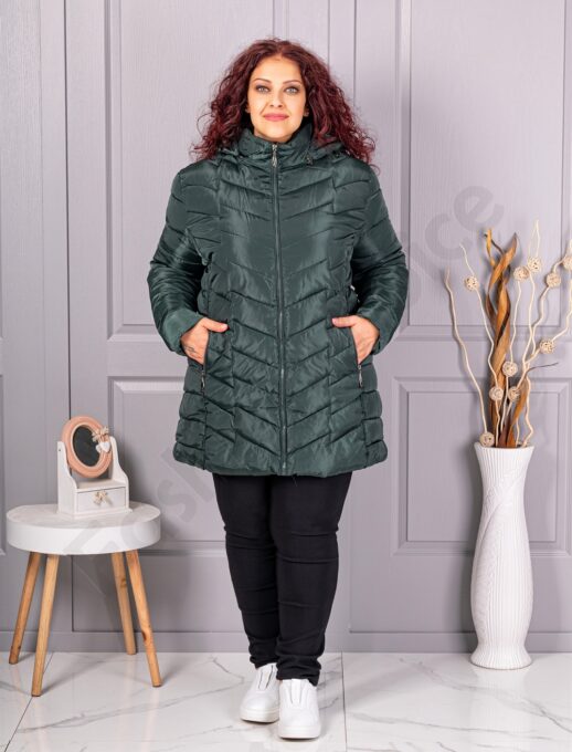 Plus size καπιτονέ μπουφάν με κουκούλα-κυπαρισσί-κωδ 610-2