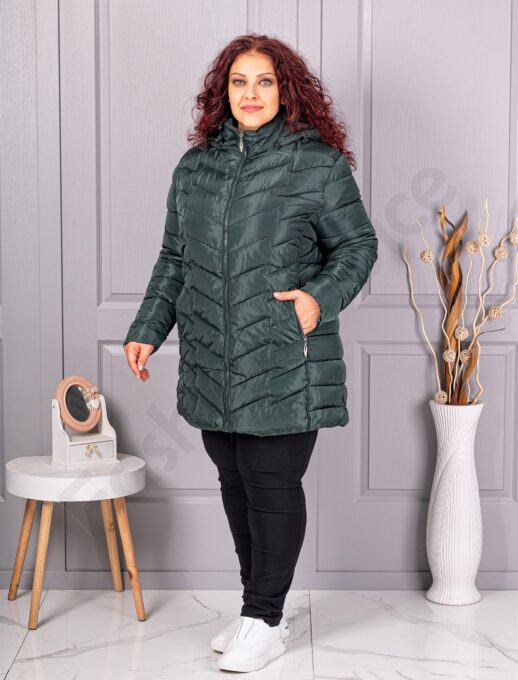 Plus size καπιτονέ μπουφάν με κουκούλα-κυπαρισσί-κωδ 610-2